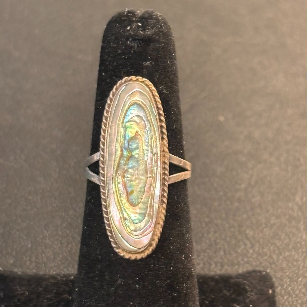 Vintage Taxco Mexico 925 signed abalone Stone Split Shank Ring size 6.25